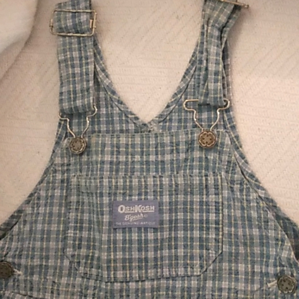 Vintage Oshkosh 3T overall blue plaid cotton shorts